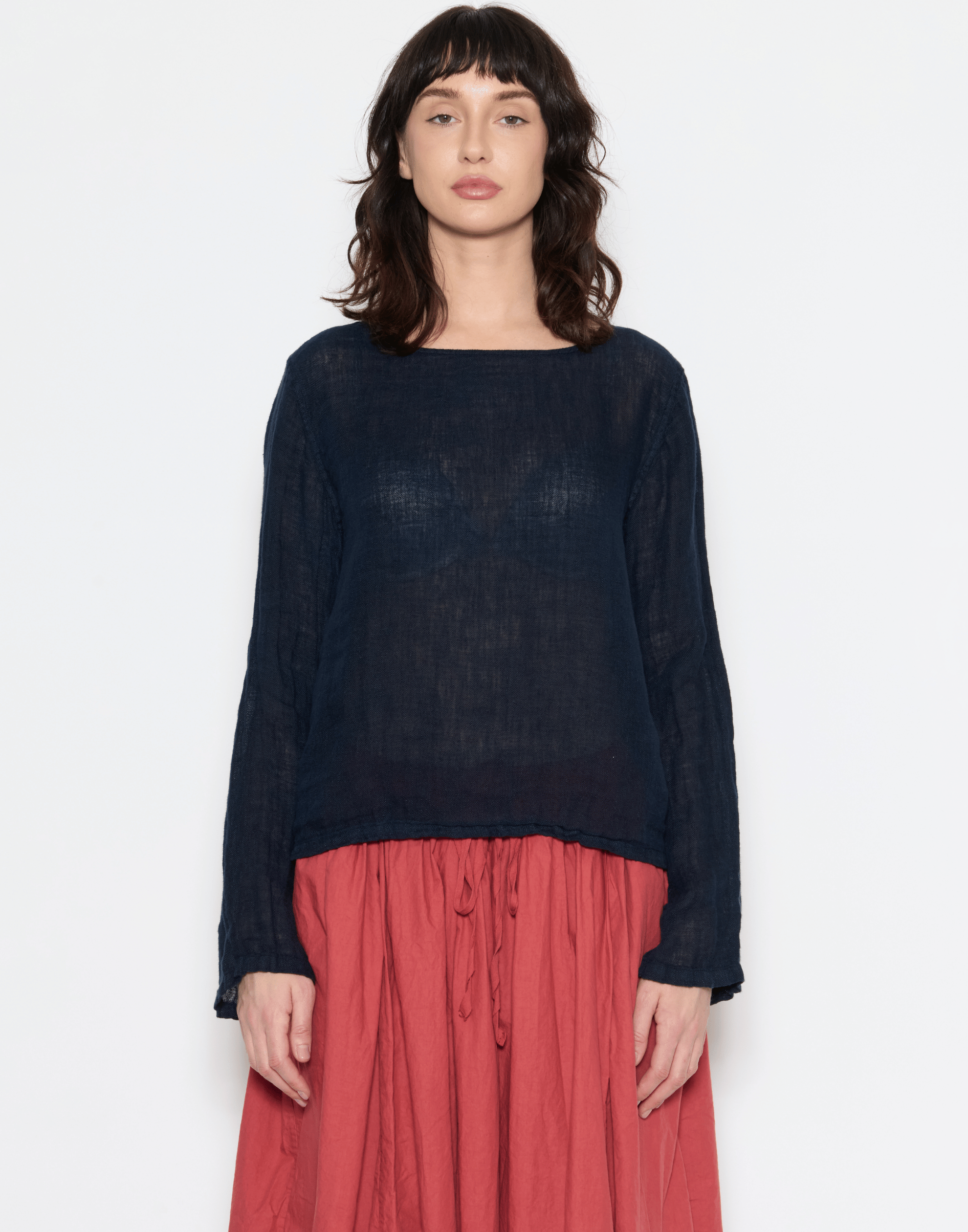 Dark Navy Linen Gauze Lilly Top