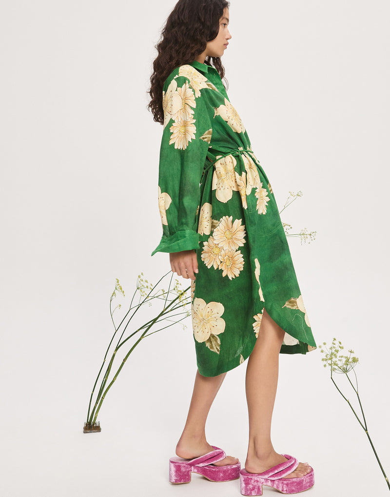 Linen Sage Shirt Dress