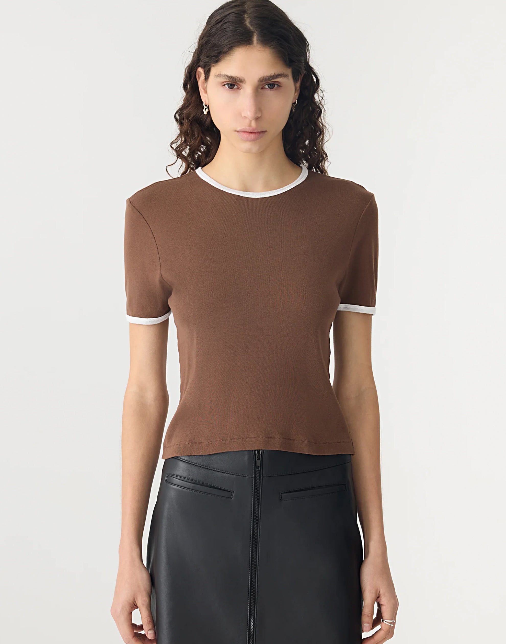 Brown & White Rib Contrast T-Shirt