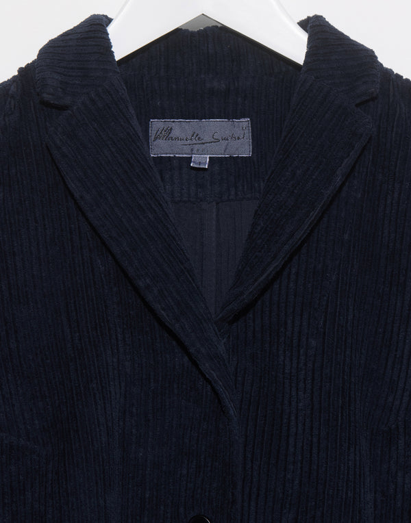 Dark Navy Cotton & Linen Corduroy Cava Jacket