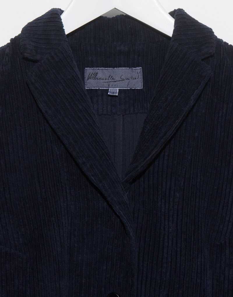 Dark Navy Cotton & Linen Corduroy Cava Jacket