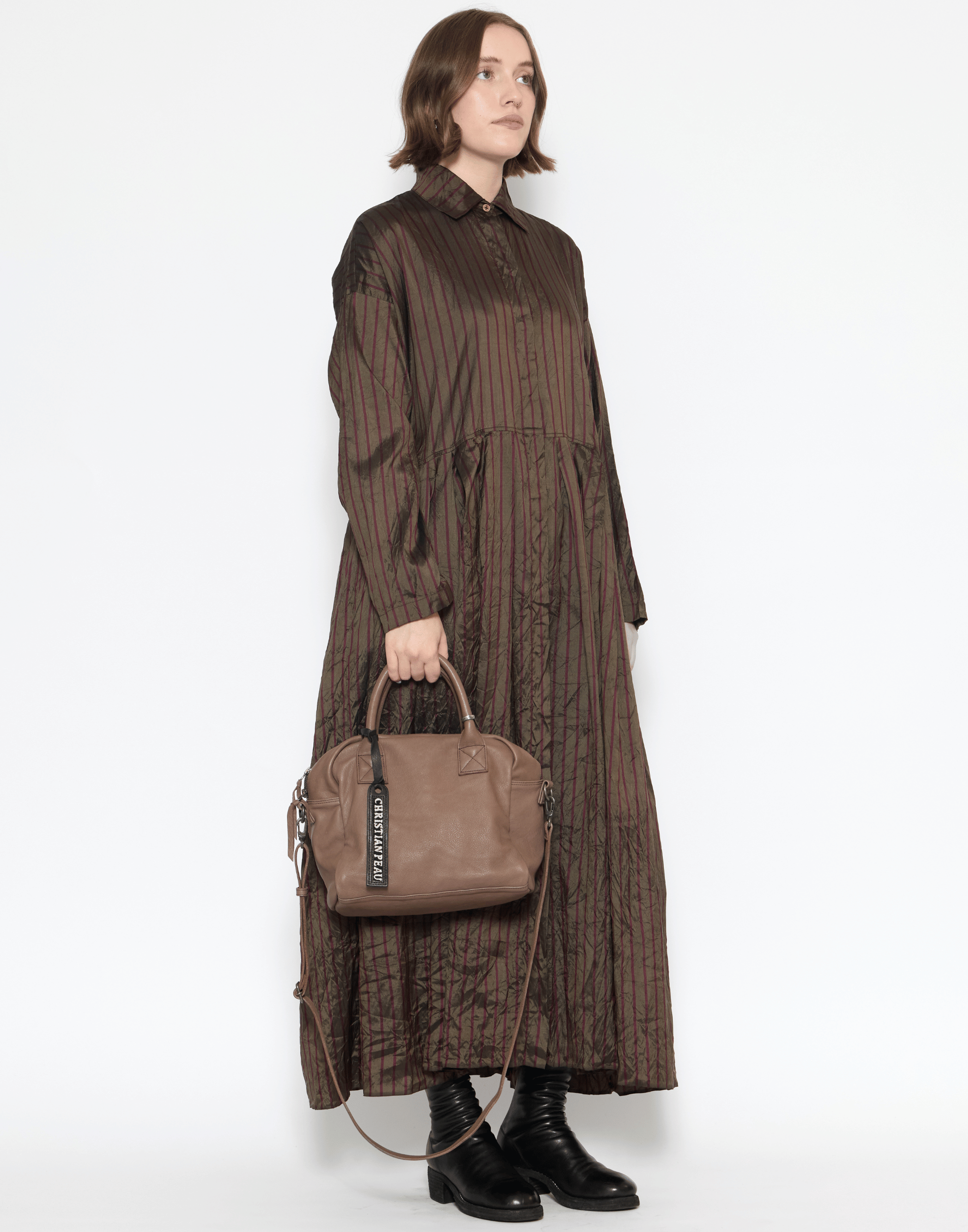 Plum Grey Leather Small Shoulder Bag