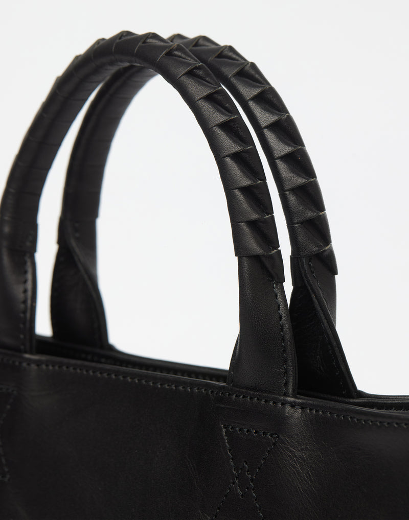 Small Black Leather Parallel Tote Bag