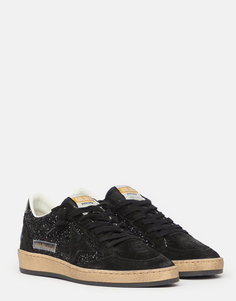 Black Glitter & Suede Ball Star Sneakers