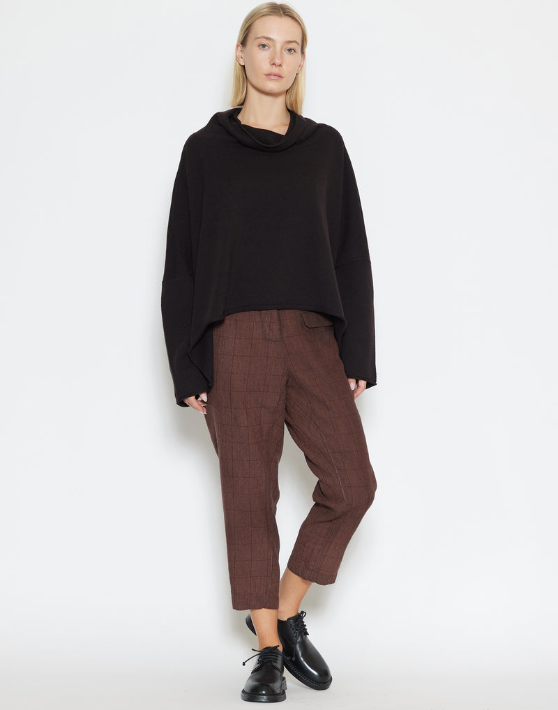 Rust Red Wool & Linen Plaid Trousers
