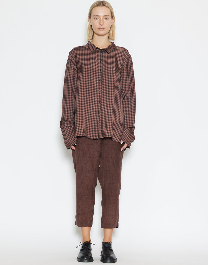 Rust Red Wool & Linen Plaid Trousers