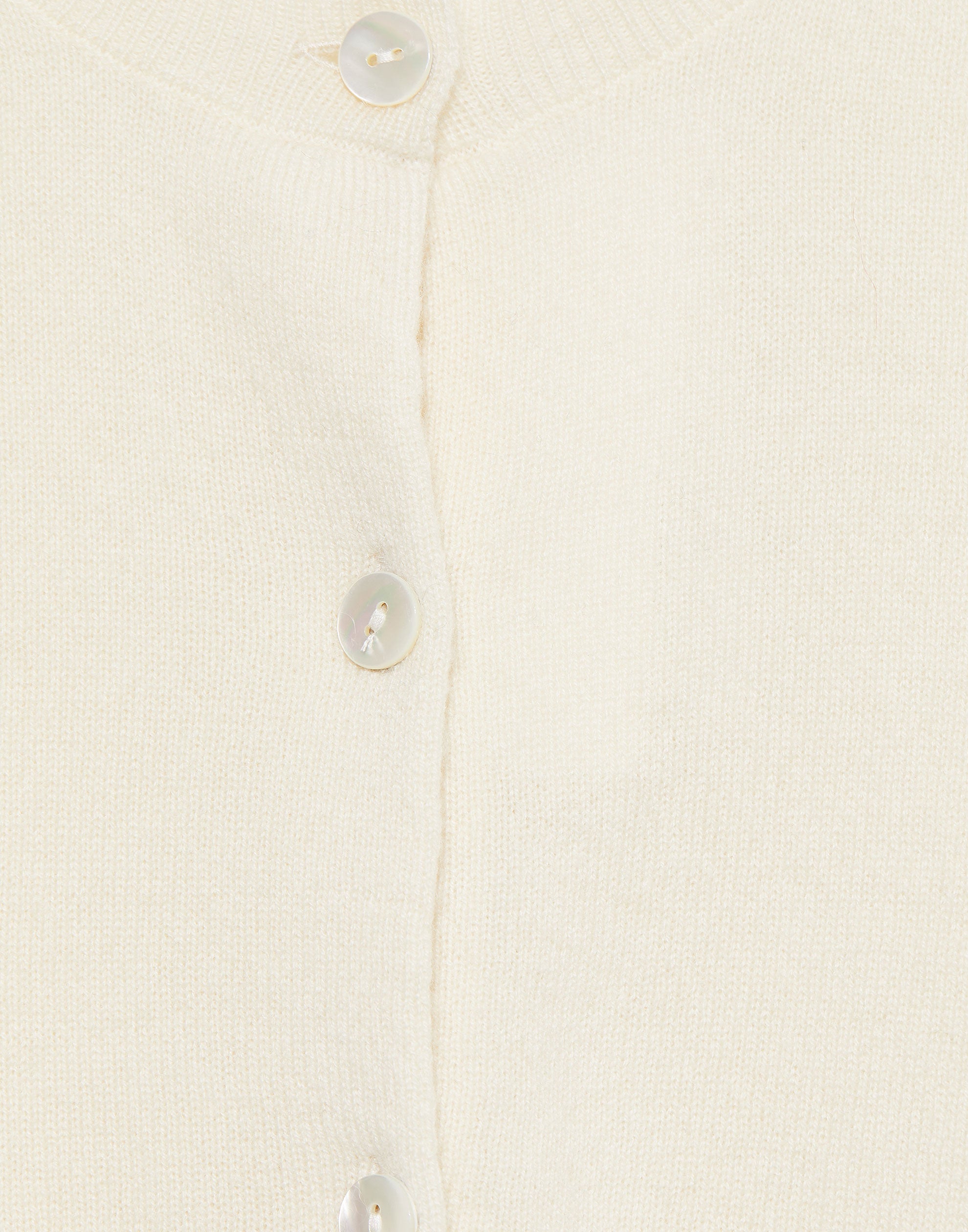 Cream Raw Cashmere Crew Neck Cardigan