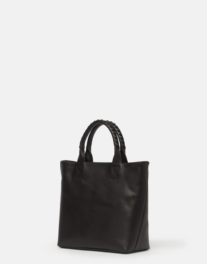 Small Black Leather Parallel Tote Bag