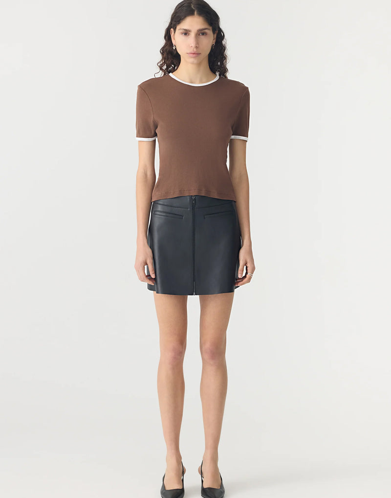 Brown & White Rib Contrast T-Shirt
