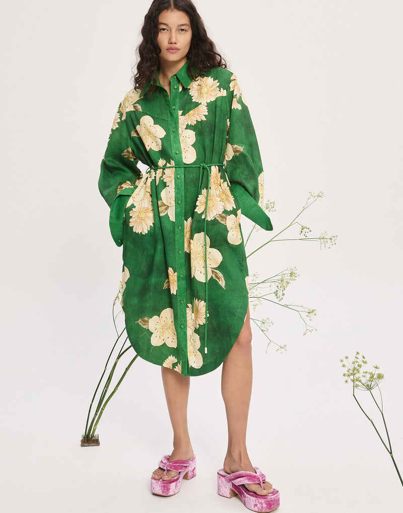 Linen Sage Shirt Dress