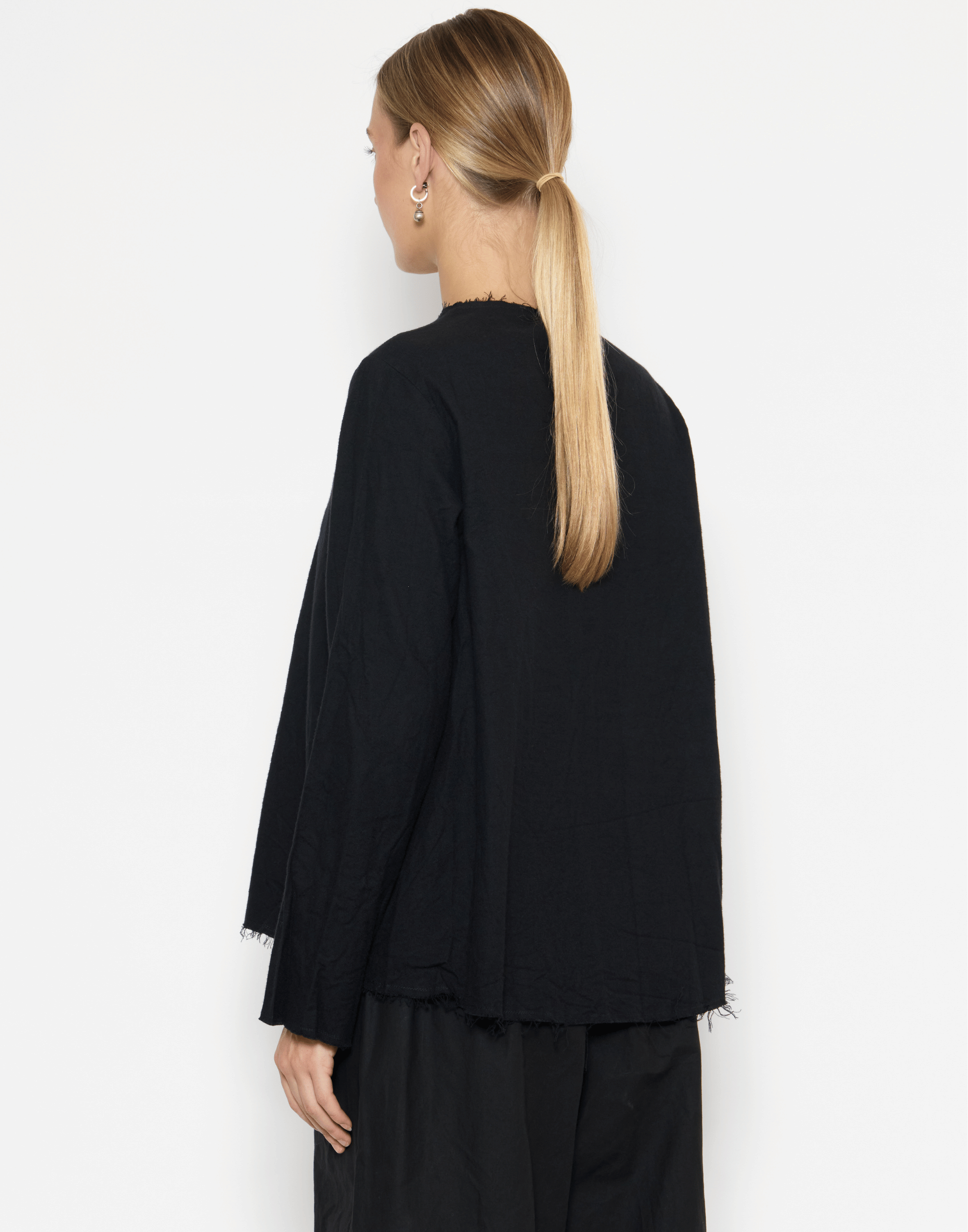 Black Cotton Flannel Long Sleeve Top