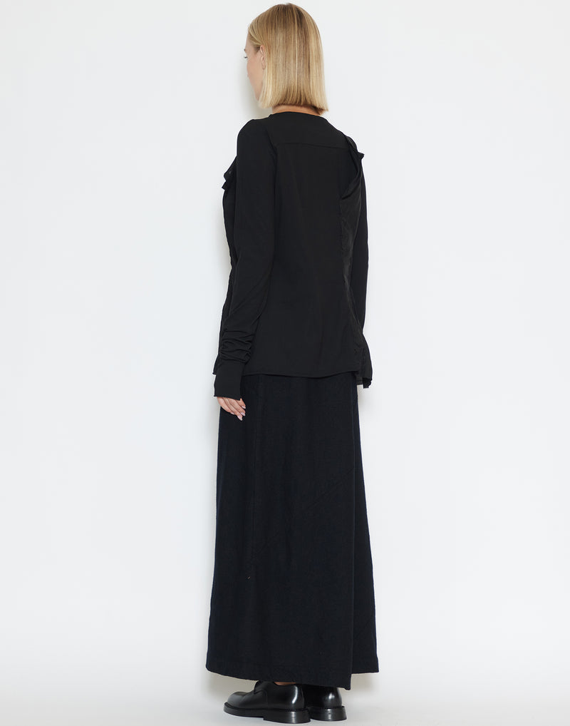 Black Wool Flannel Skirt