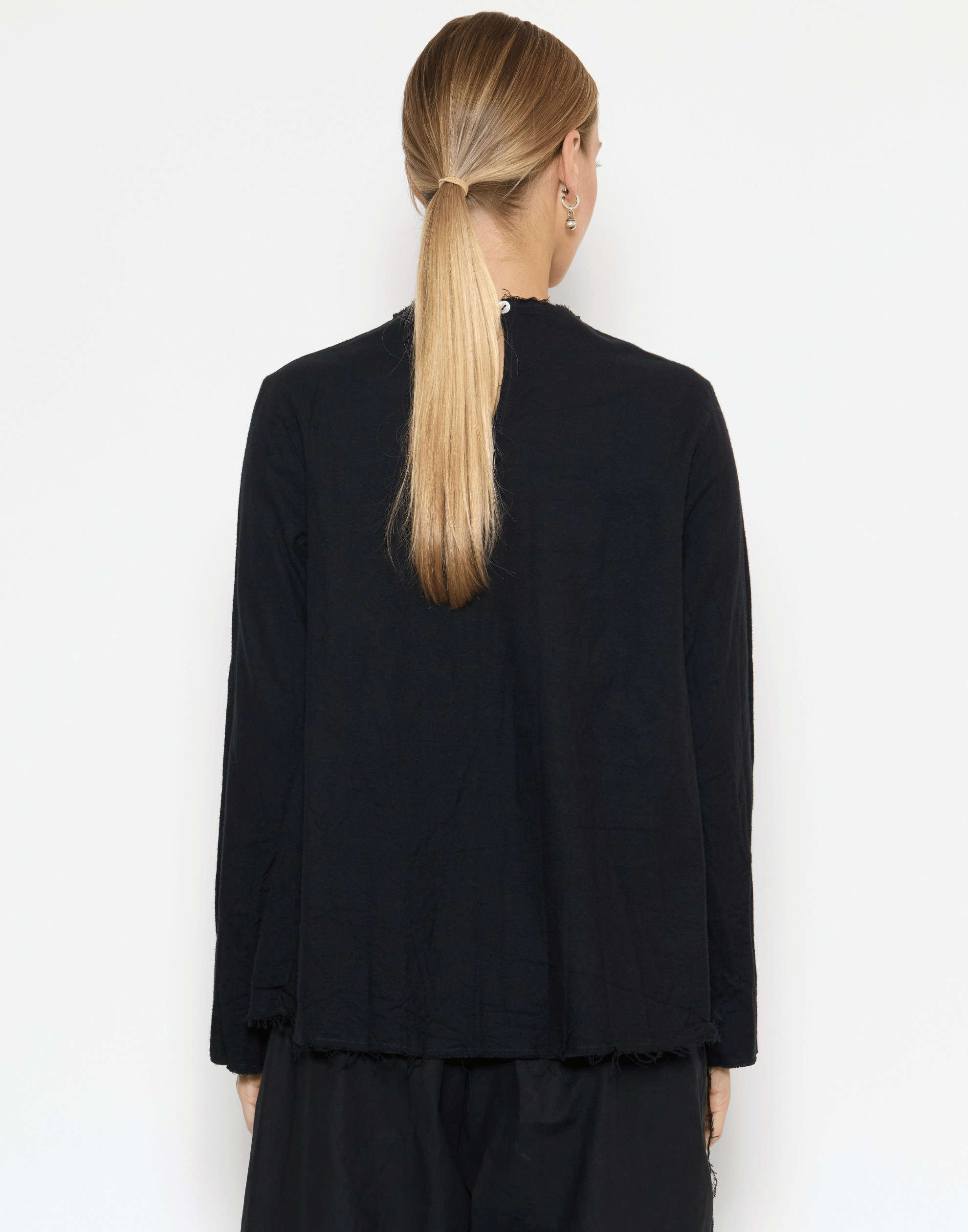 Black Cotton Flannel Long Sleeve Top