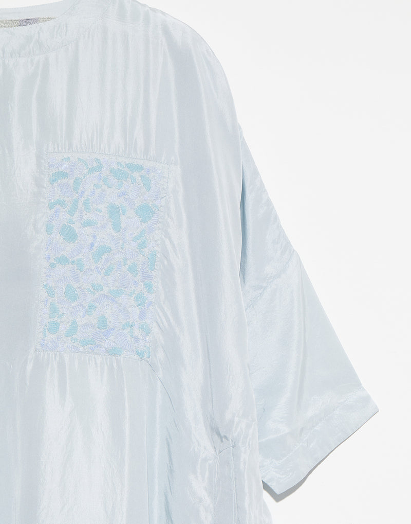 Blue Three Abstracts Embroidered Silk Dress