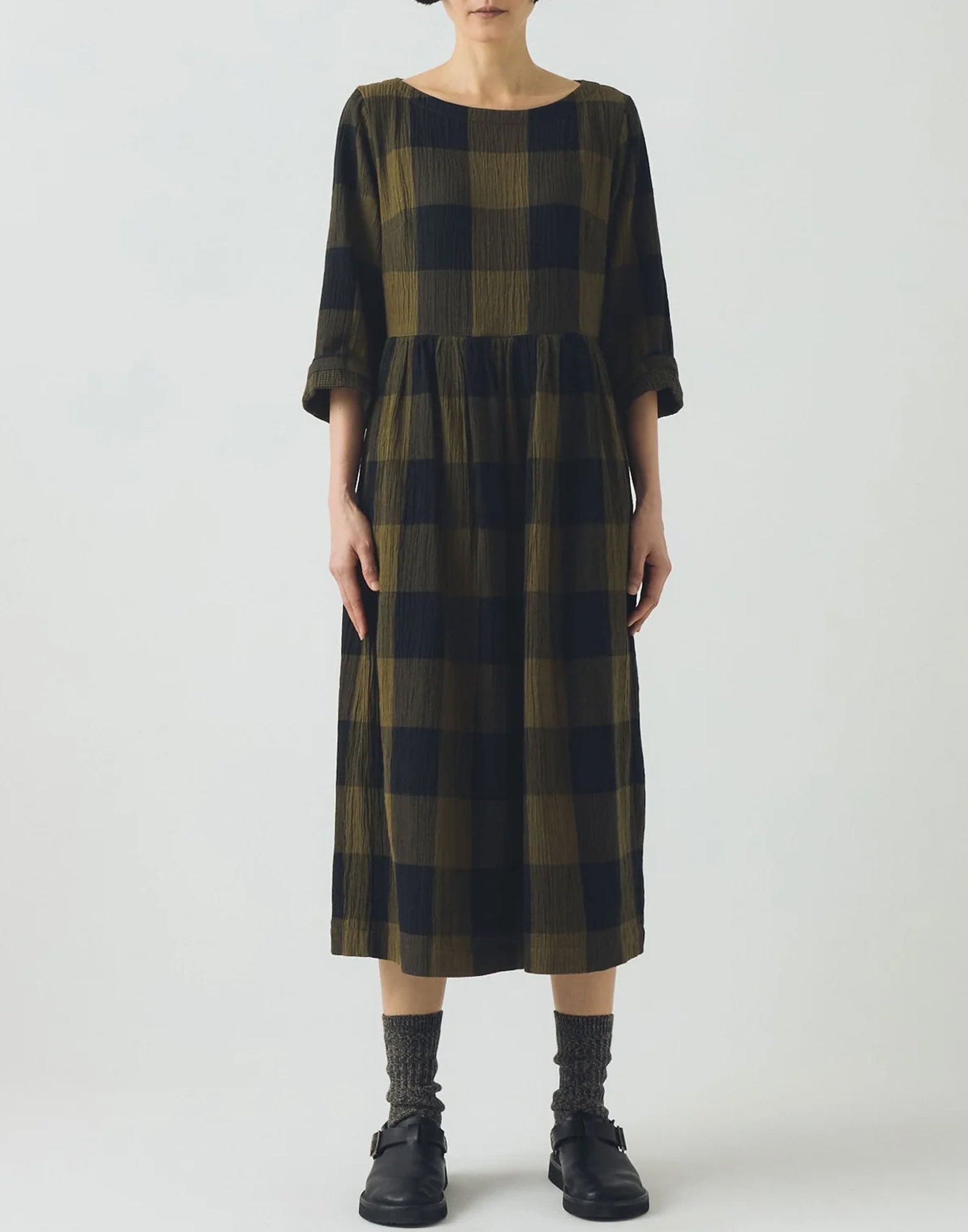 Olive & Black Crinkle Cotton Freya Dress