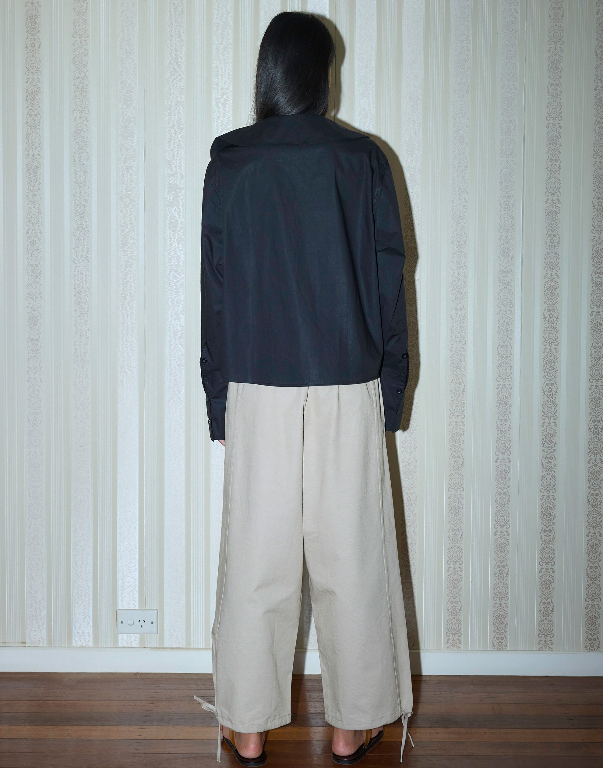 Black Cotton Collared Tie Shirt