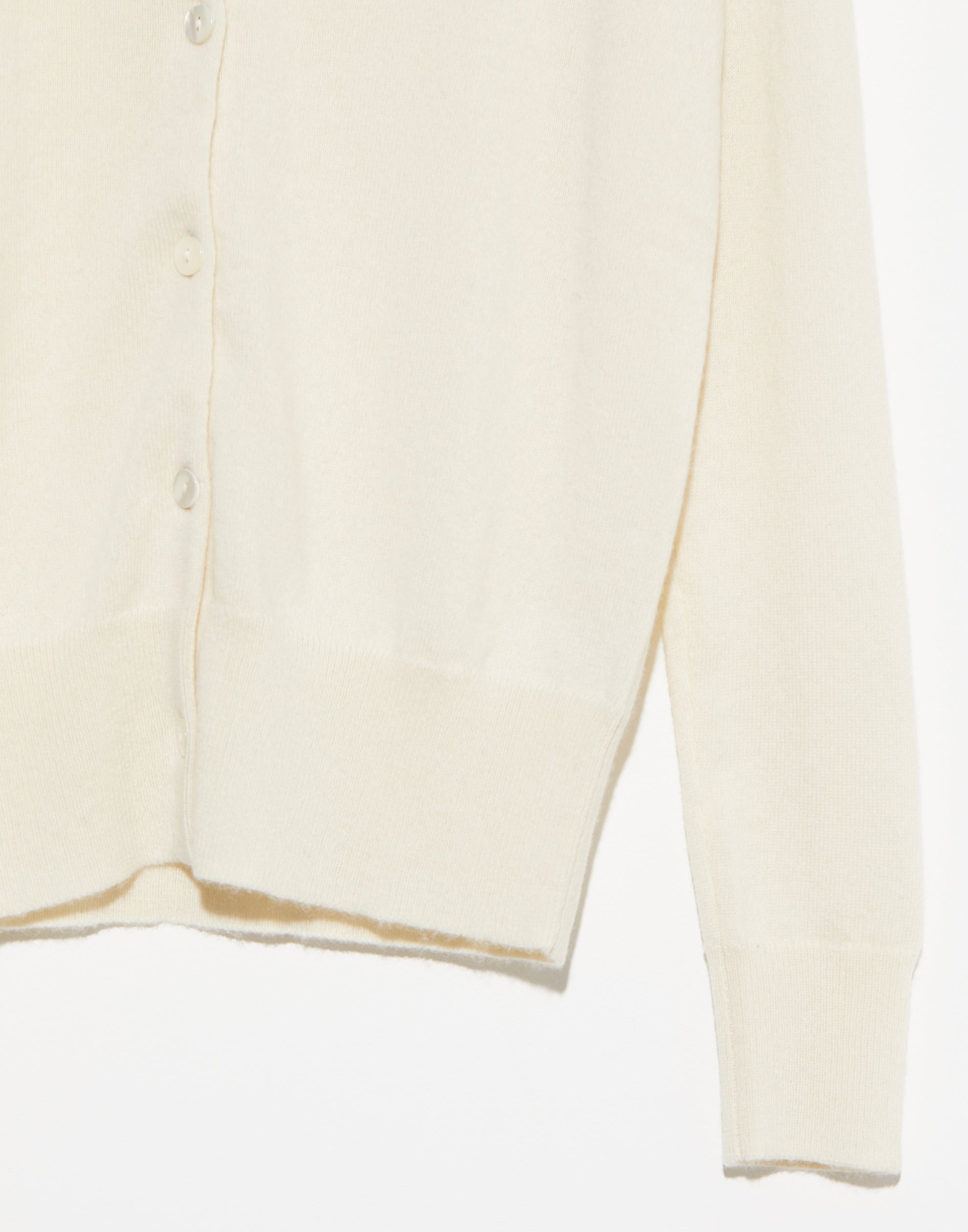 Cream Raw Cashmere Crew Neck Cardigan