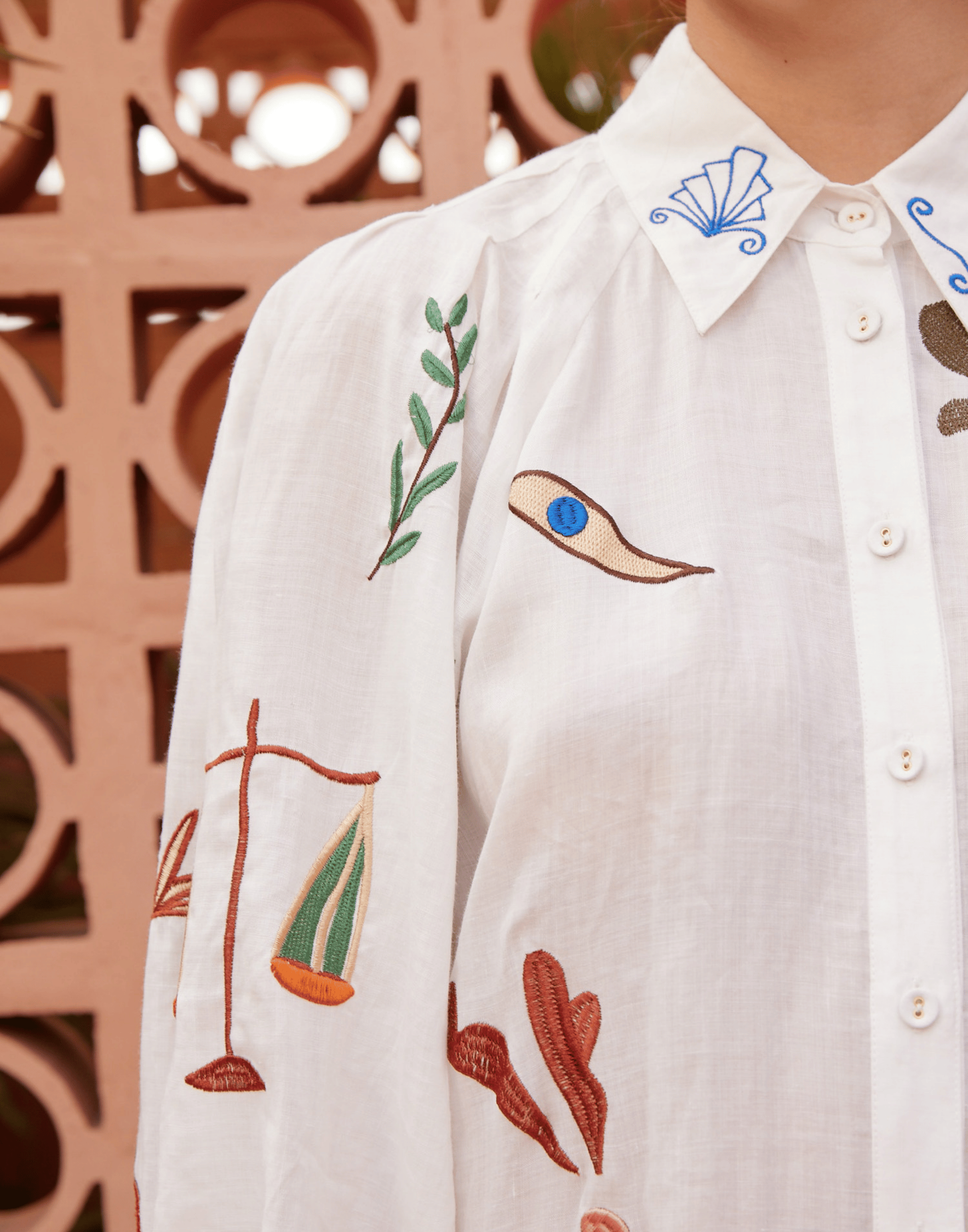 Ramie Embroidered Mina Shirt Dress