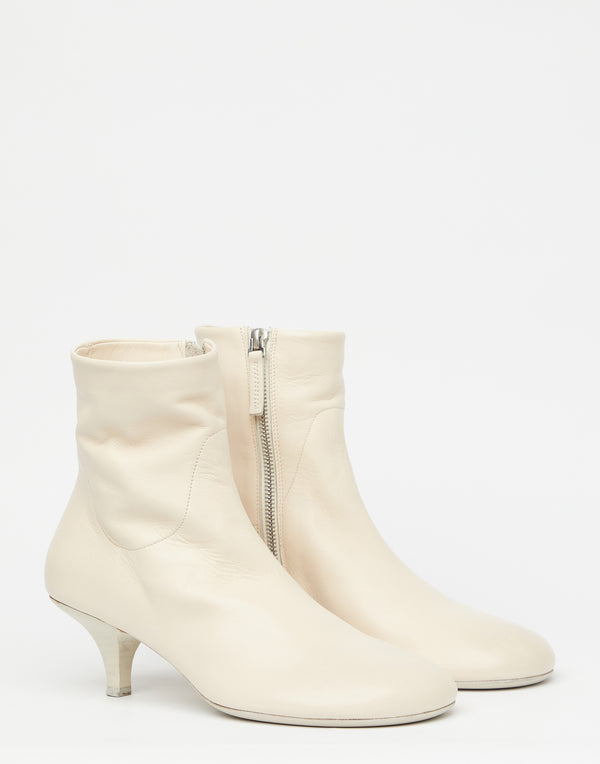 Off White Leather Tronchetto Boots