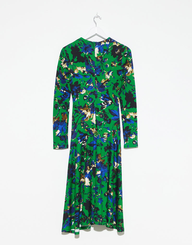 Green Floral Stretch Jersey Midi Dress