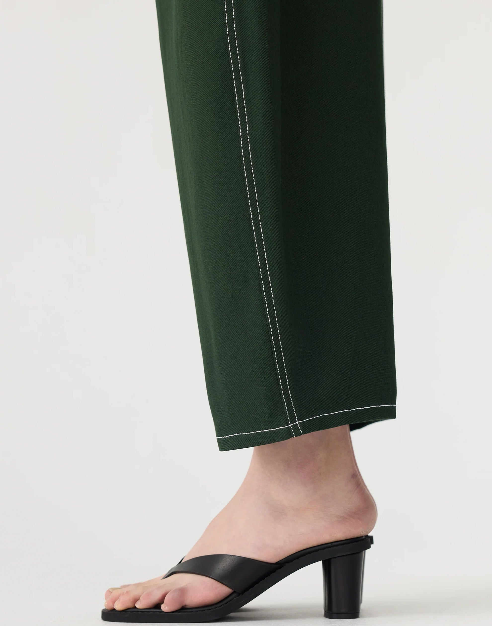 Pine Green Cotton Twill Barrel Leg Pants