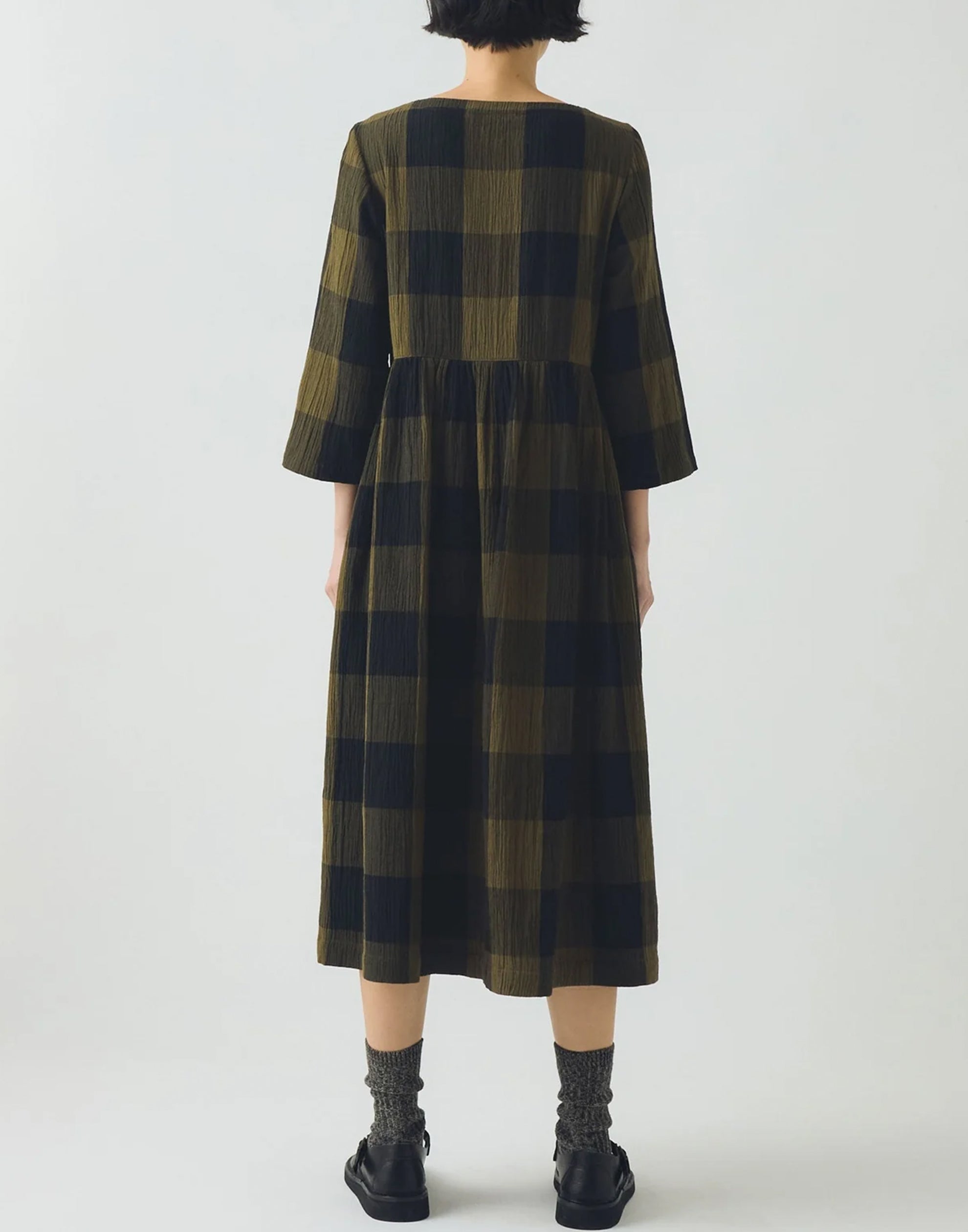 Olive & Black Crinkle Cotton Freya Dress