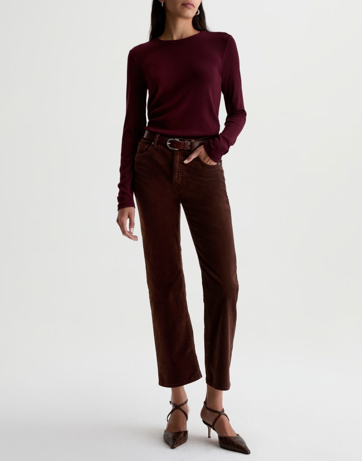 Wood Brown Mid-Rise Brinley Corduroy Pants