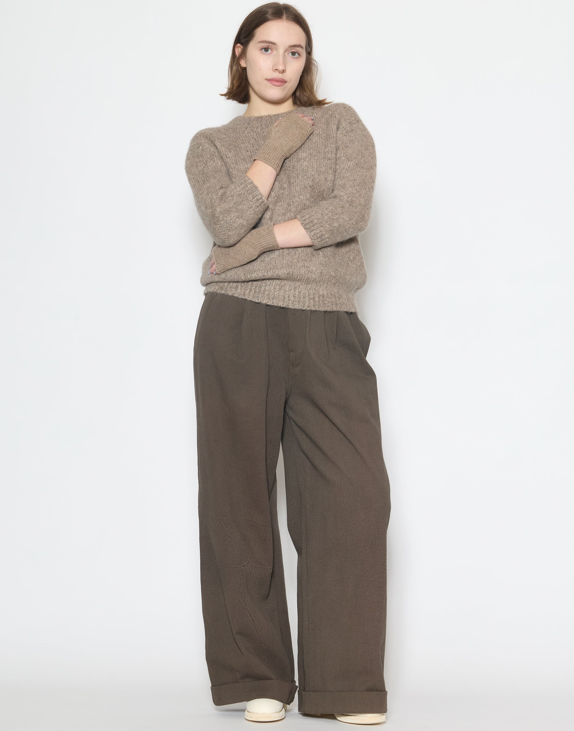 Shiitake Raw Cashmere Fingerless Mittens