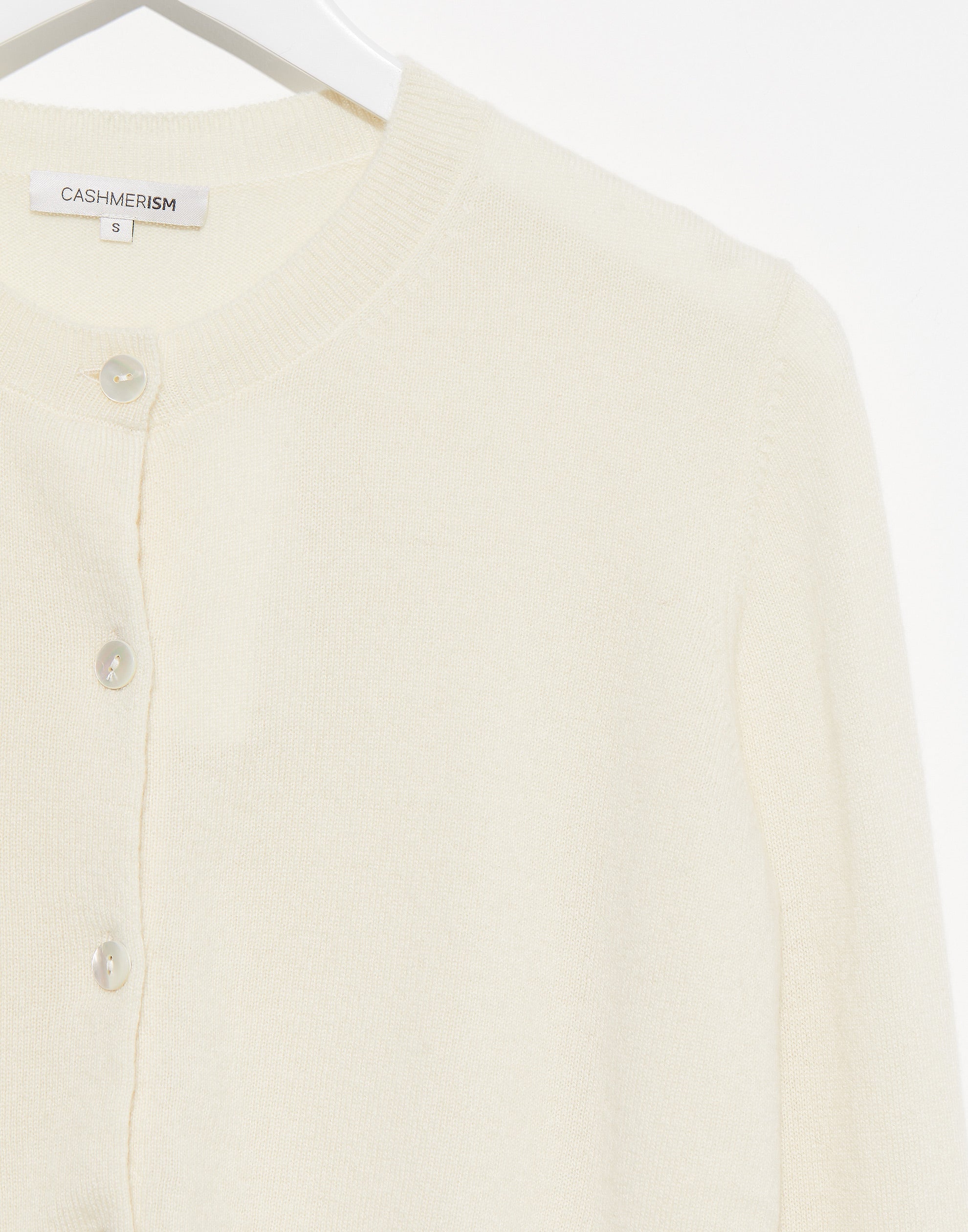 Cream Raw Cashmere Crew Neck Cardigan