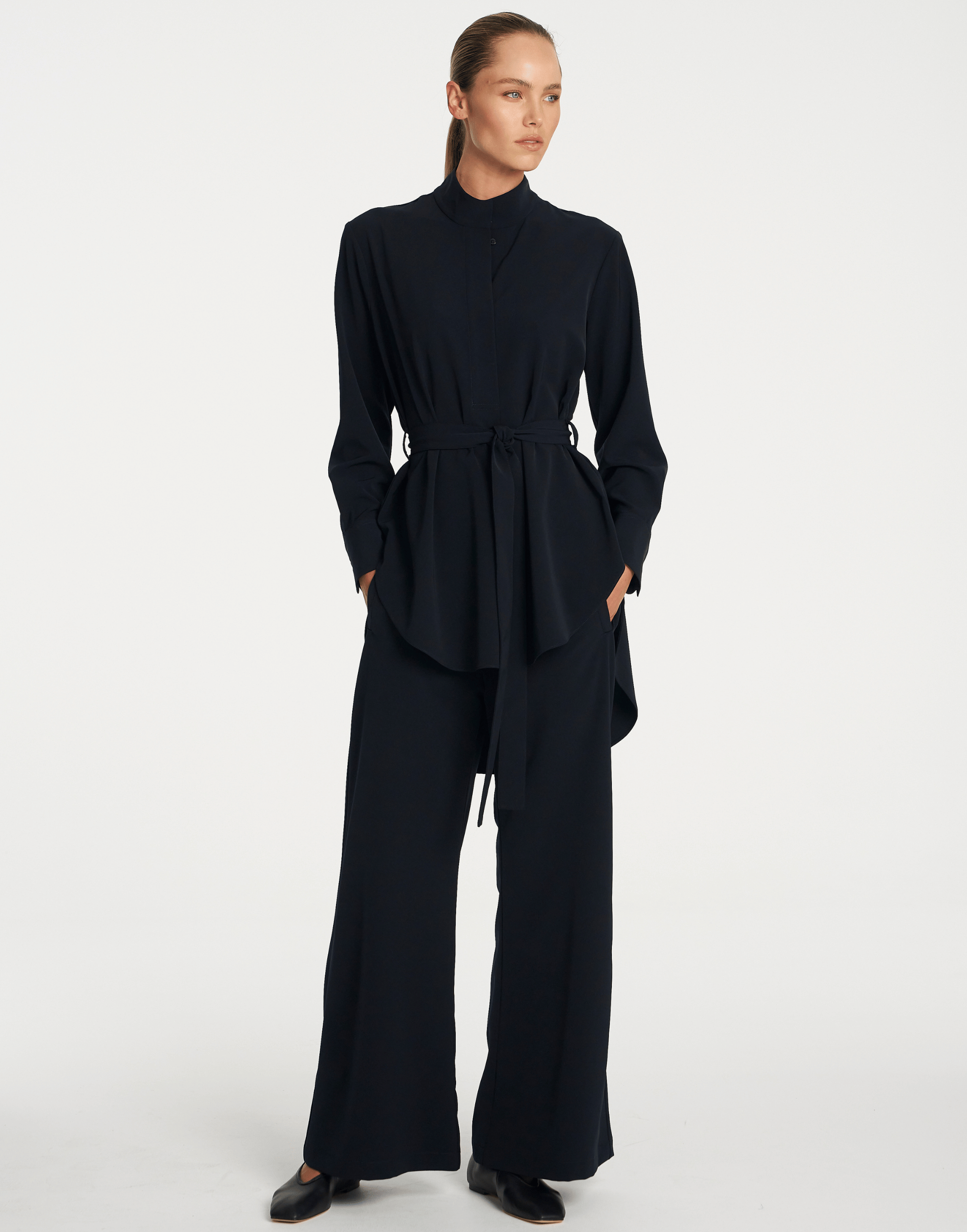 Navy Stretch Twill Cylinder Tunic