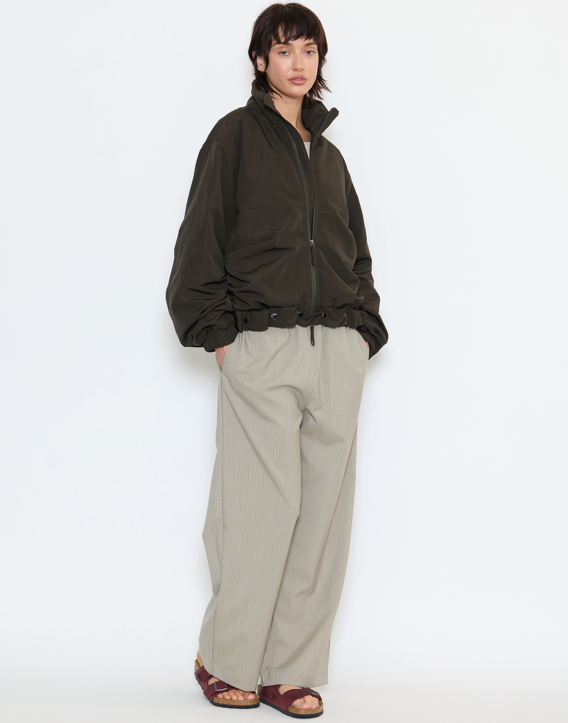Dove Stripe Wool Low Pocket Pants