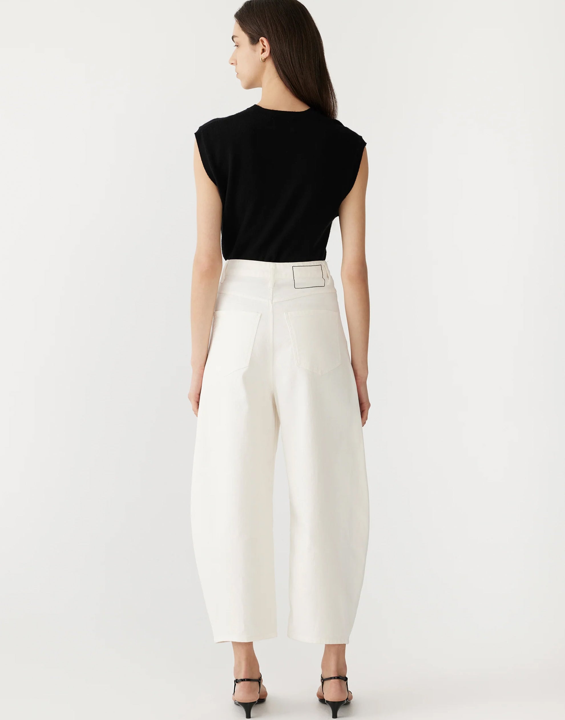 White Cotton Twill Barrel Leg Pants
