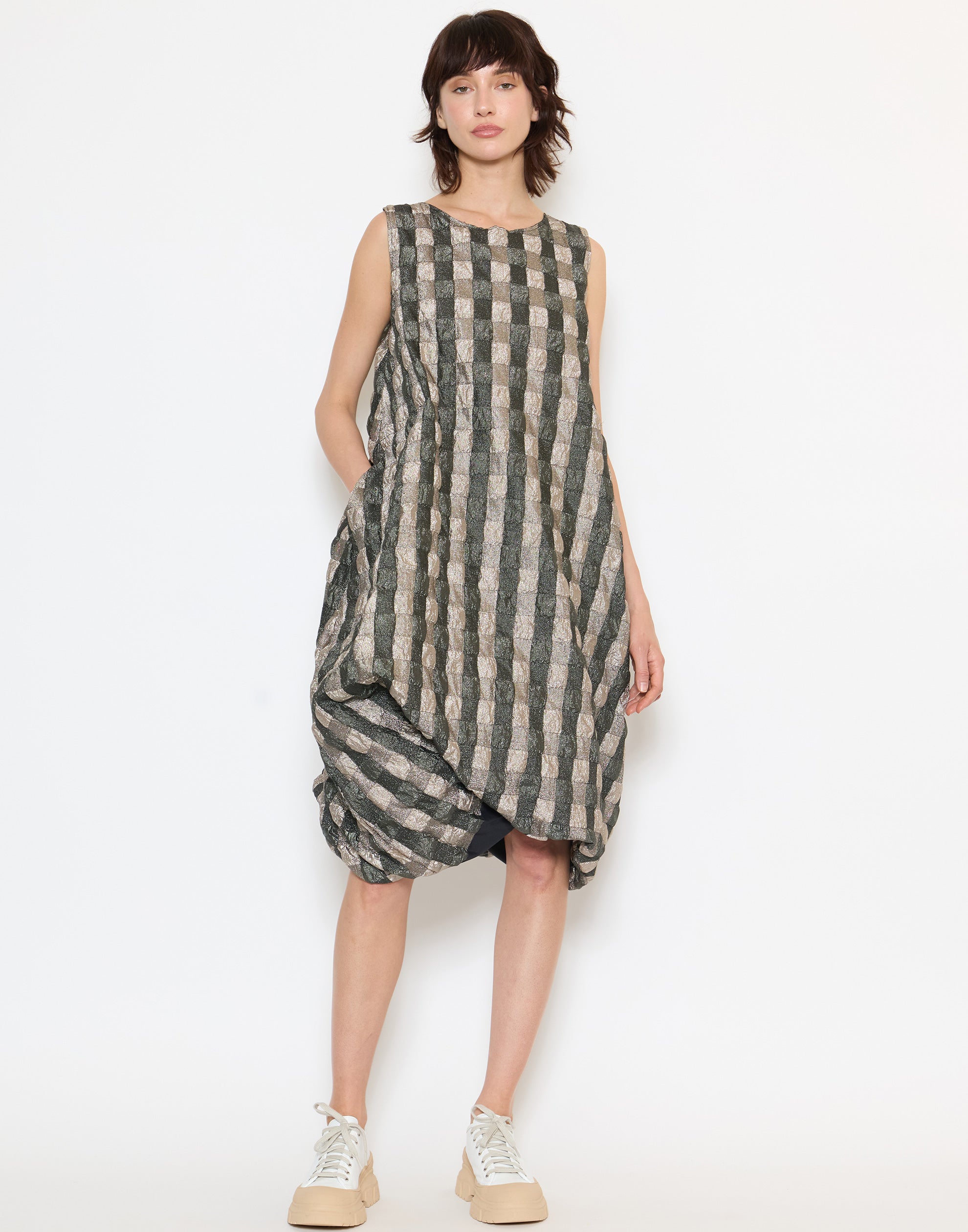 Bronze Metallic Check Dyrken Dress