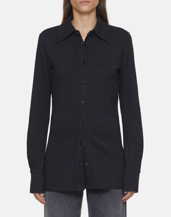 Black Cotton Jersey Fitted Shirt