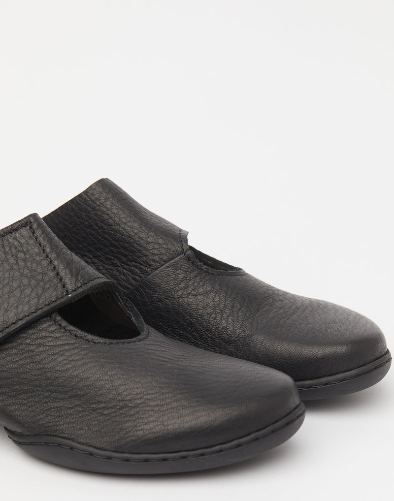 Black Leather & Velcro Distort Slides