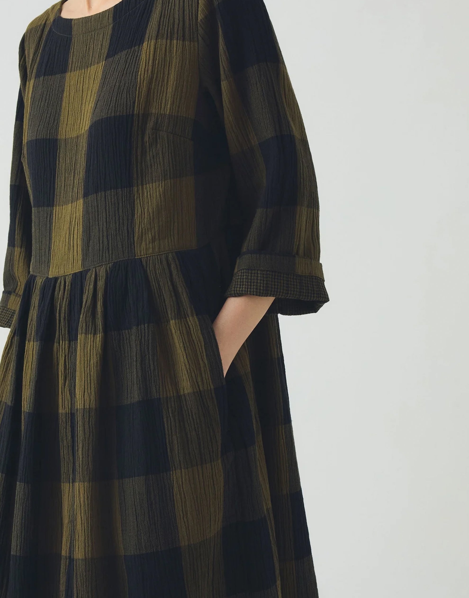 Olive & Black Crinkle Cotton Freya Dress