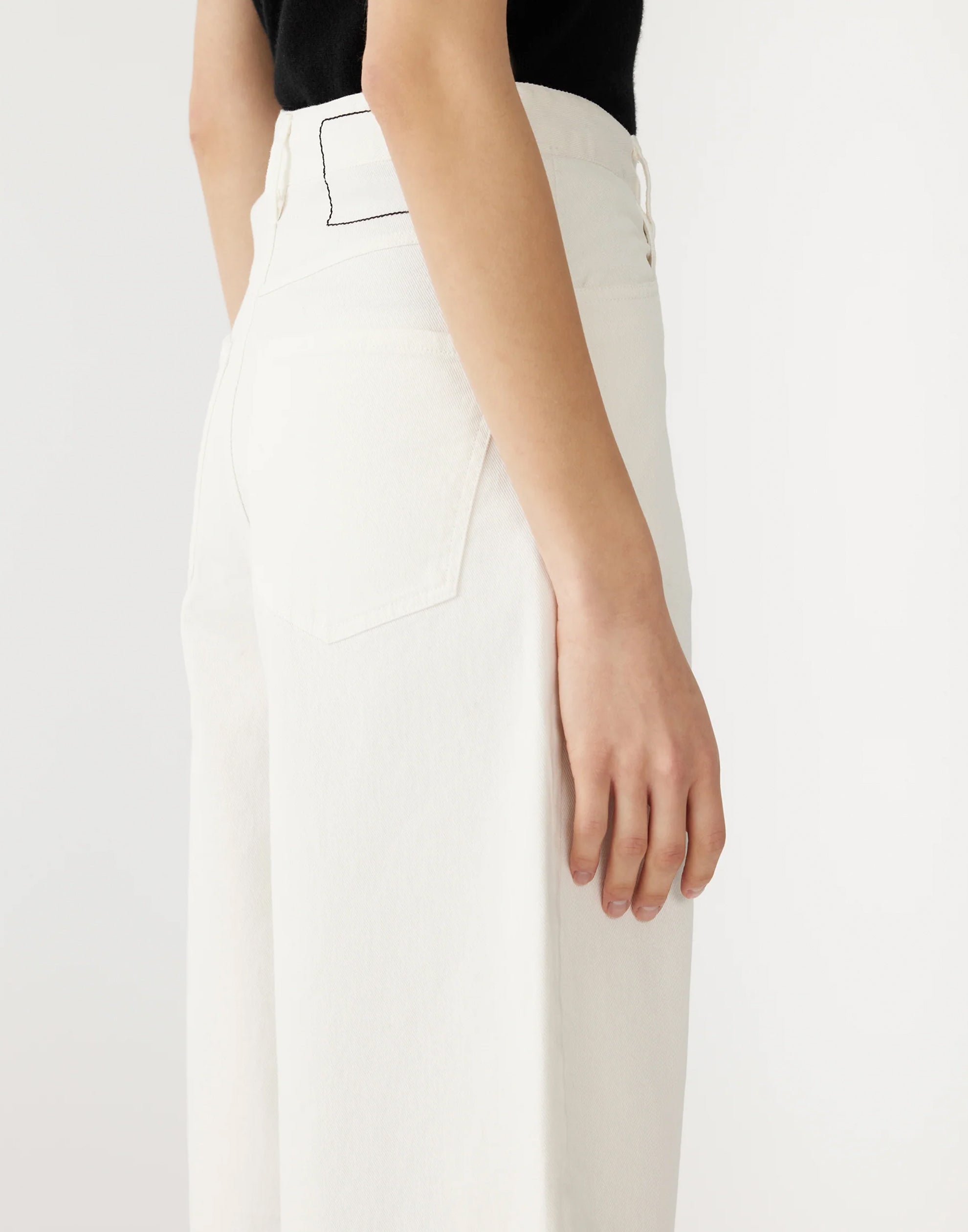 White Cotton Twill Barrel Leg Pants