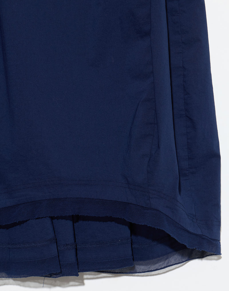 Navy Cotton Blend Stretch Midi Skirt