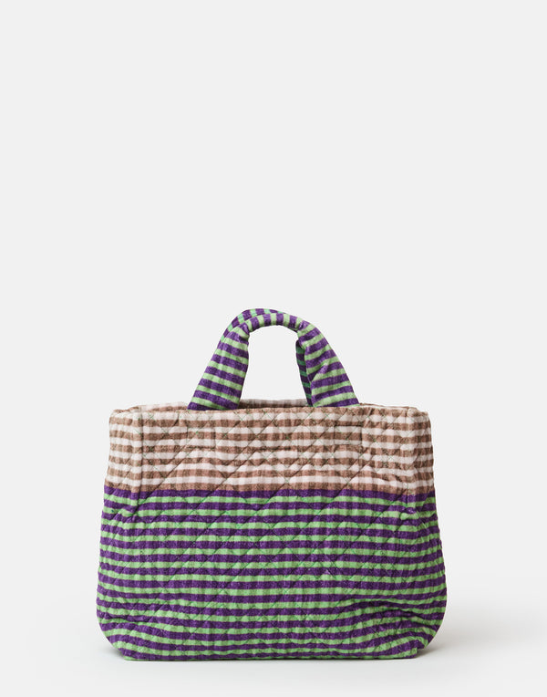 Green & Pink Medium Cotton Velvet Tote
