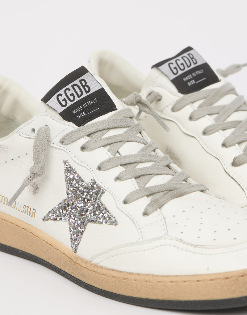 White & Silver Glitter Ball Star Sneakers