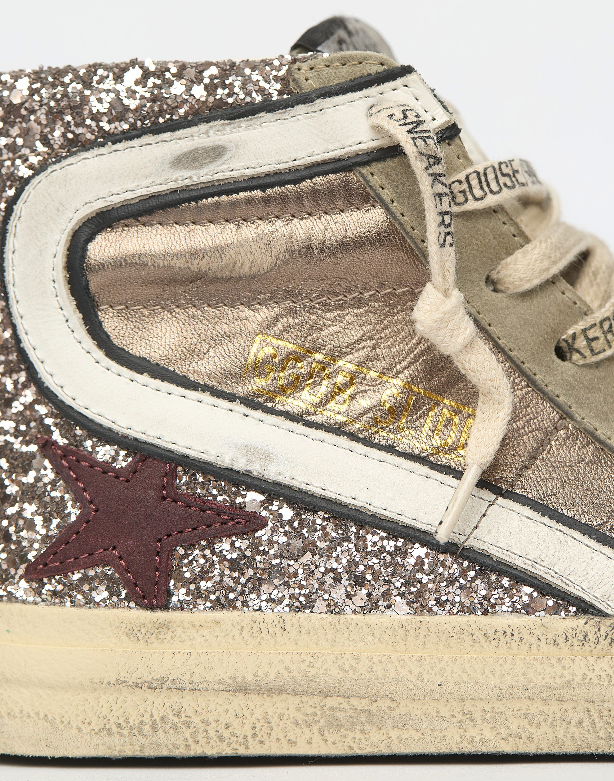Bronze Leather & Glitter Slide Sneakers