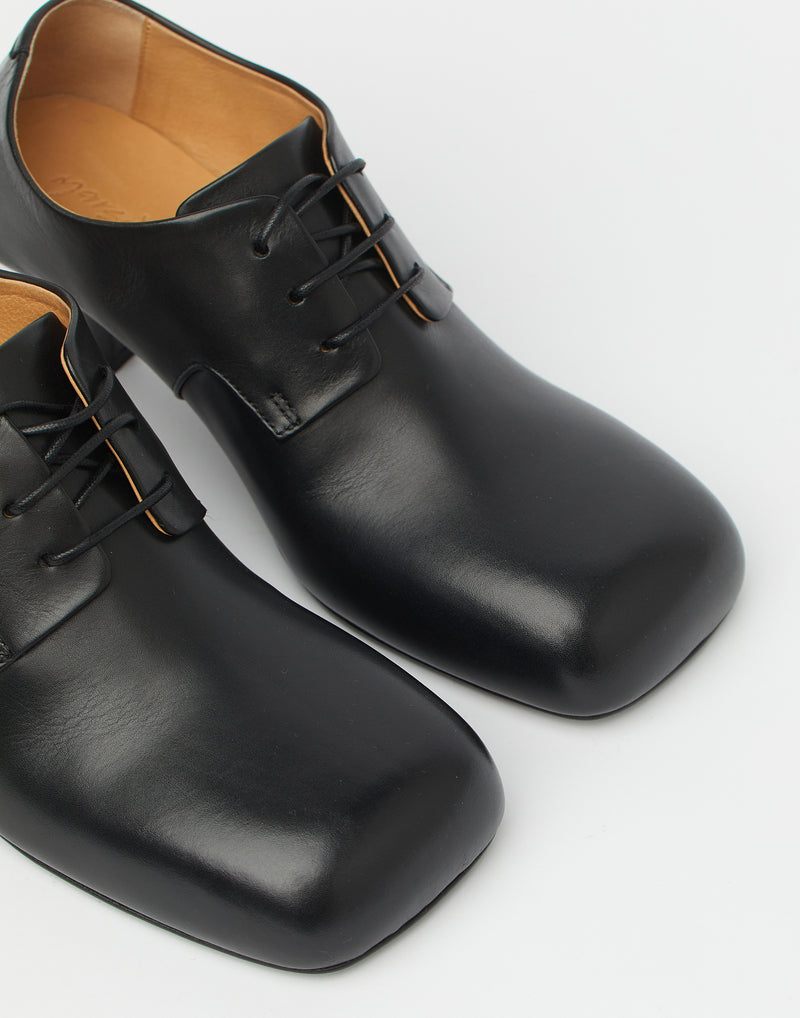 Black Leather Tillo Lace Up Heels