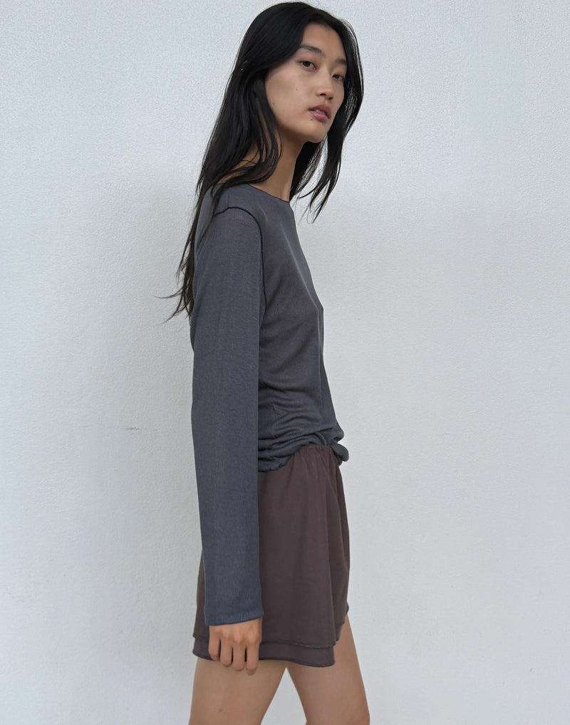 Steel Viscose Blend Long Sleeve Knit Top