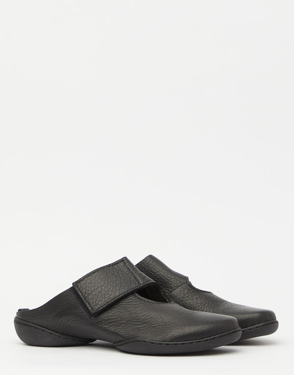 Black Leather & Velcro Distort Slides
