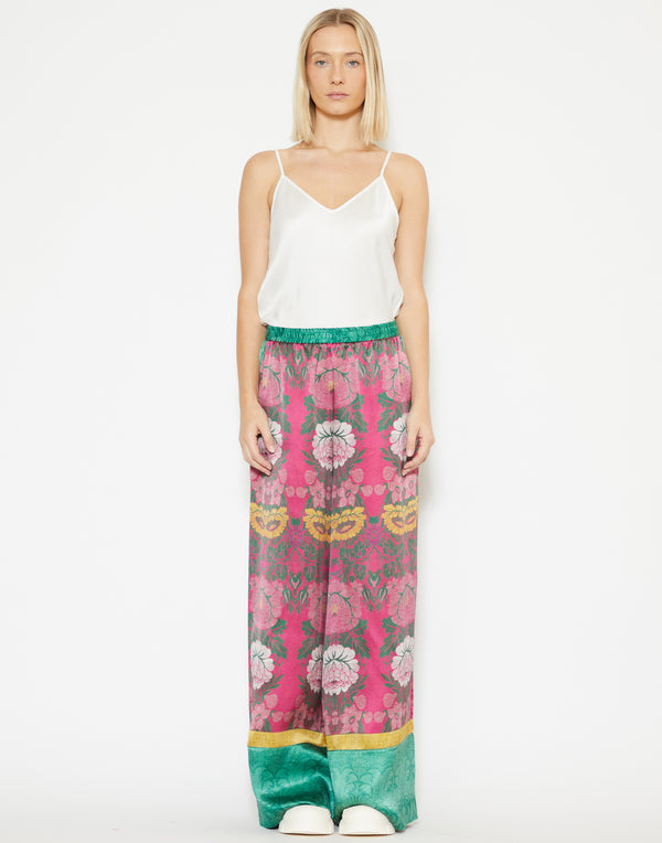 Magenta Floral Silk Trousers