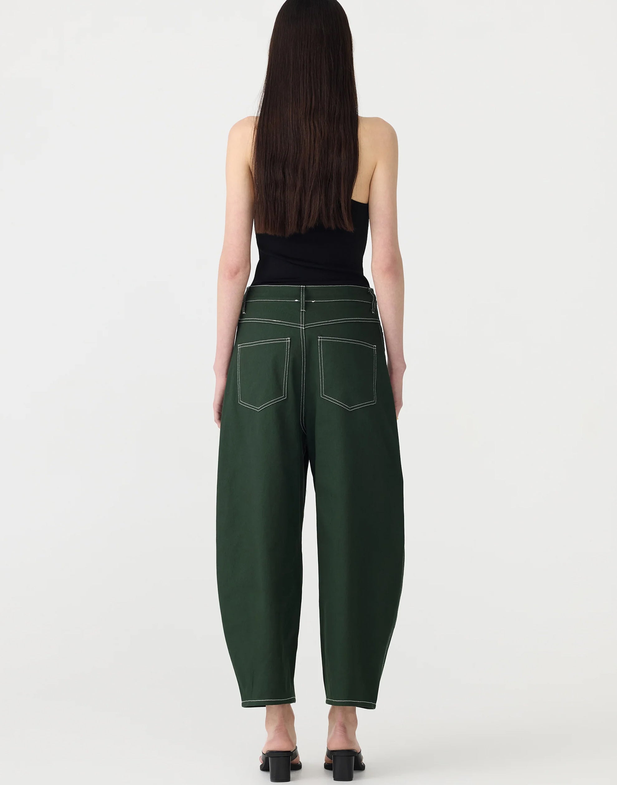 Pine Green Cotton Twill Barrel Leg Pants