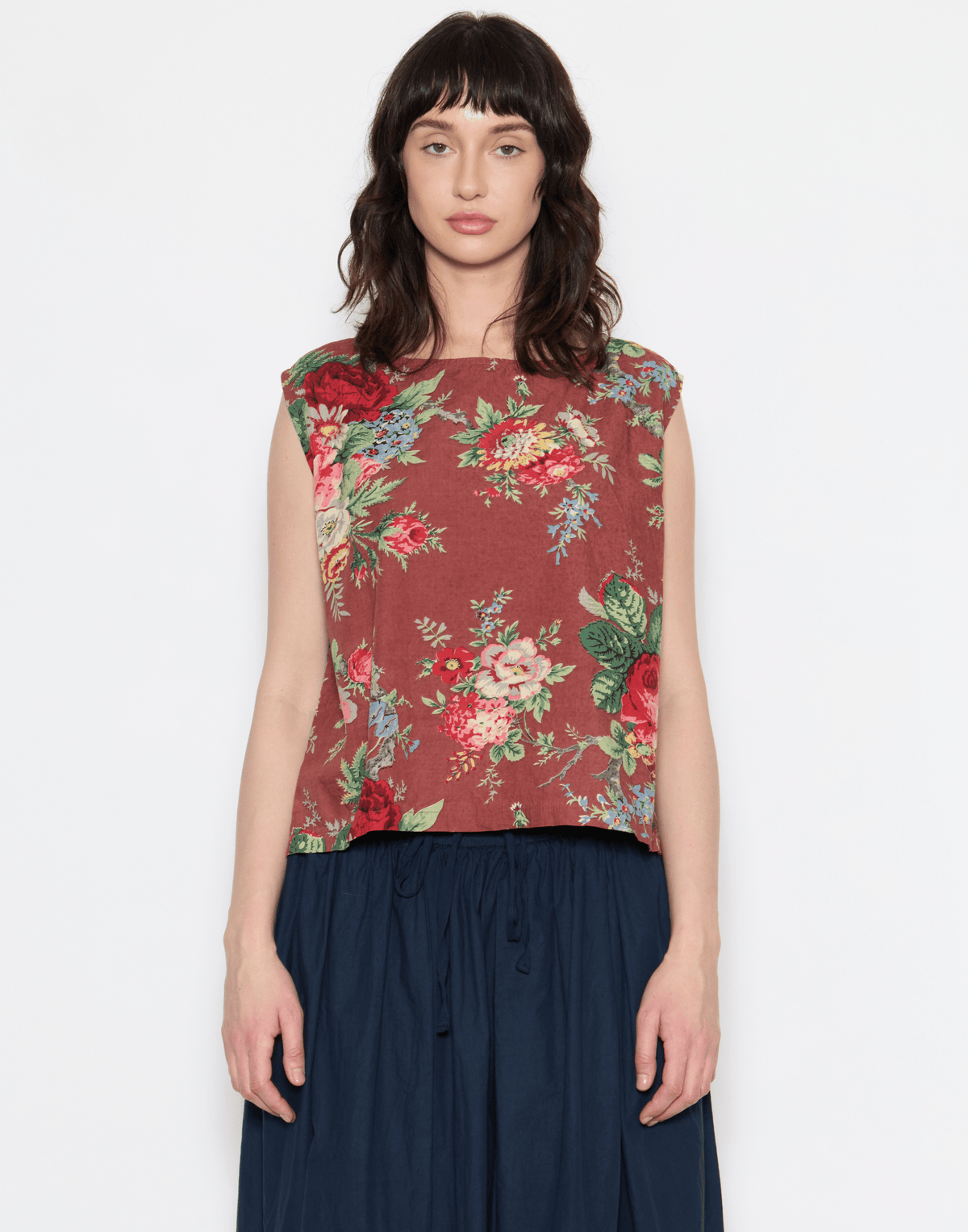 Sunset Floral Print Cotton Poplin Anna Top