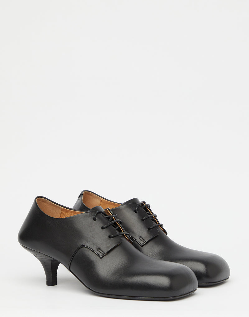 Black Leather Tillo Lace Up Heels