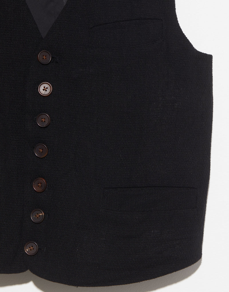 Black Linen Back Tie Waistcoat