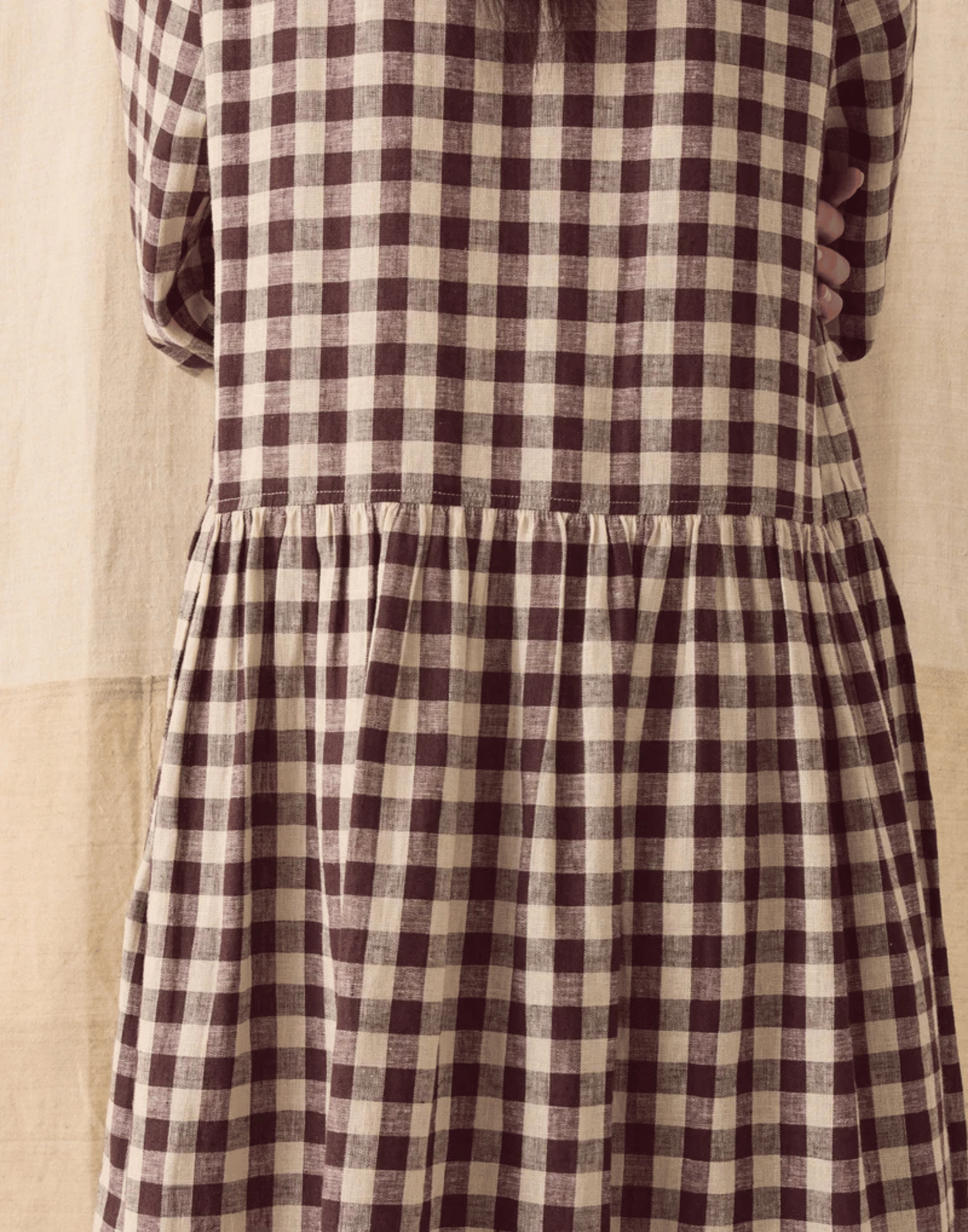 Chocolate & Ecru Check Linen Blend Shirt Dress
